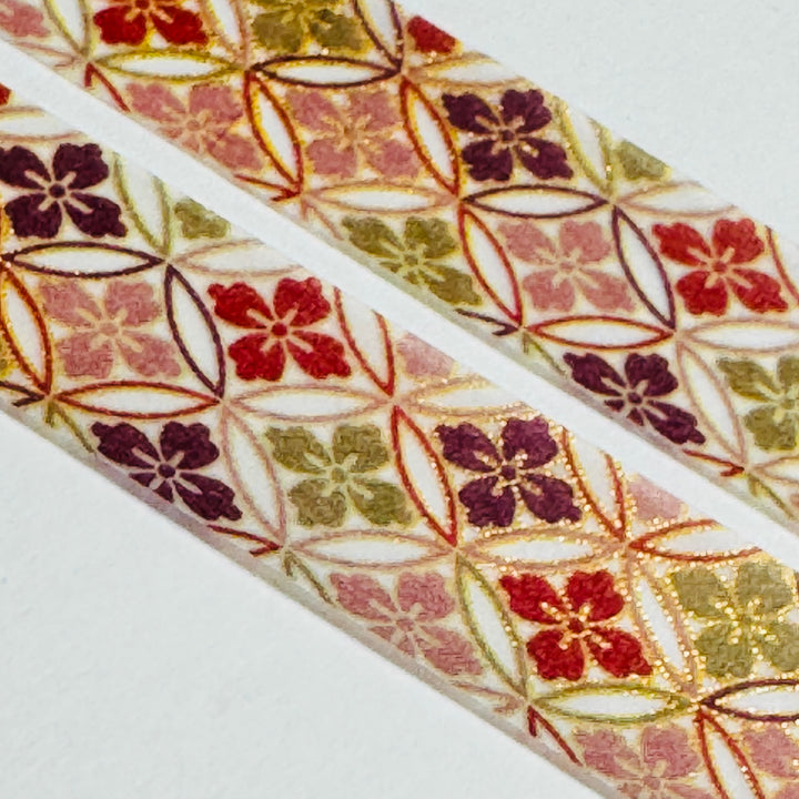 GORGEOUS FALL FLORAL KIMONO In Gold Foil Saien Masking Washi Tape ~ 1 Roll ~ 15mm x 7m (23 Feet)