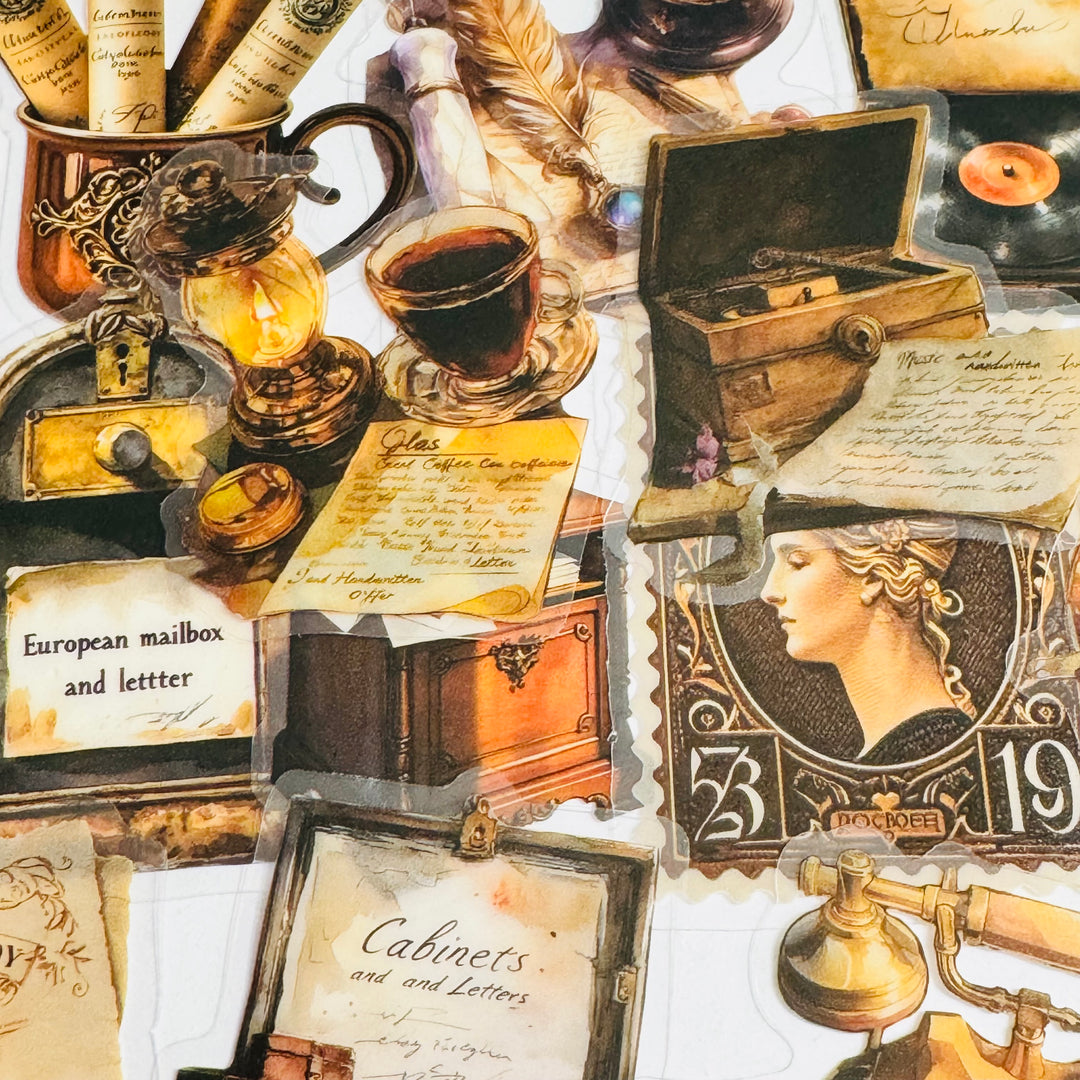 DAILY COFFEE ROUTINE WATEROLOR Peelable PET Stickers  ~ 53 Pieces ~ Approximately 2 Inches Each