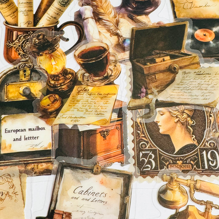 DAILY COFFEE ROUTINE WATEROLOR Peelable PET Stickers  ~ 53 Pieces ~ Approximately 2 Inches Each