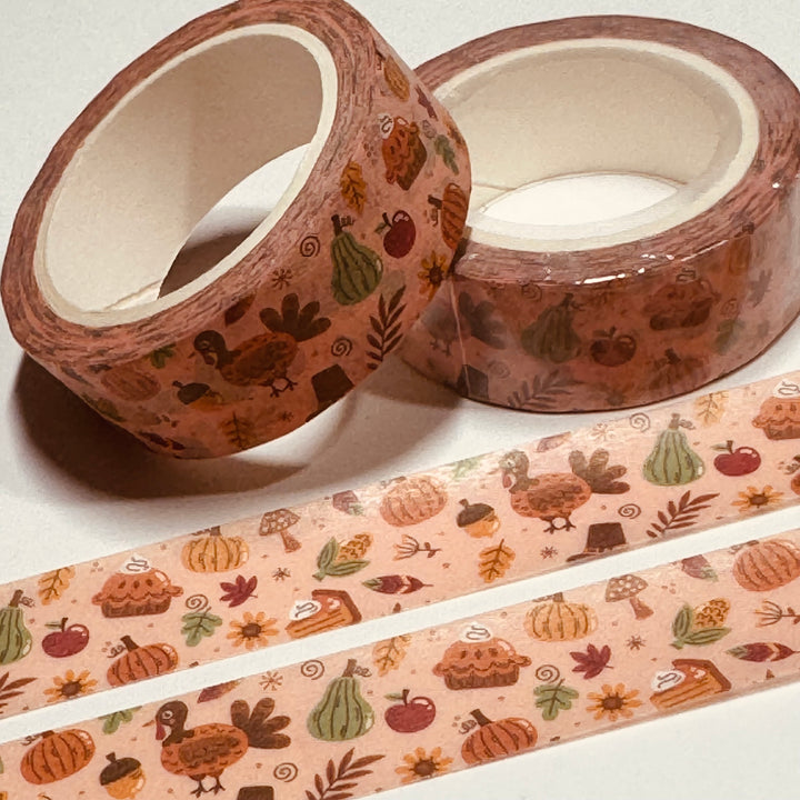 TURKEY And ALL The TRIMMINGS THANKSGIVING Washi Tape ~ 1 Roll ~ 15mm x 10m (33 Feet)