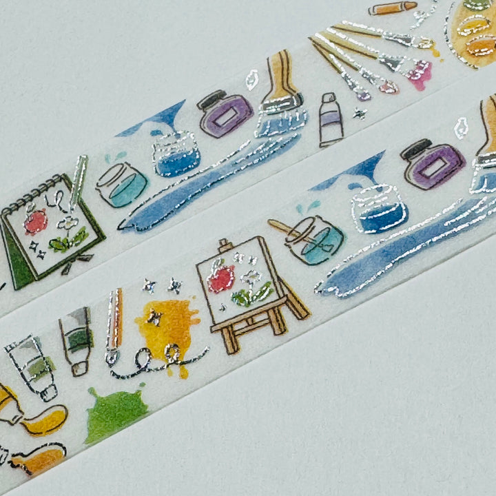 DRAWING TOOLS ART SUPPLIES Silver Foil Saien Masking Washi Tape ~ 1 Roll ~ 15mm x 7m (23 Feet)