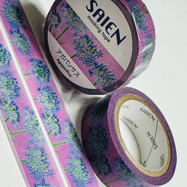VIOLET AFRICAN LILIES AGAPANTHUS Floral Saien Masking Washi Tape ~ 1 Roll ~ 15mm x 7m (23 Feet)