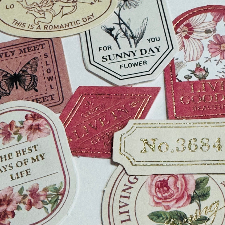 RECORD MY LIFE MOMENTS Gold Foil Label Stickers Box ~ 40 Stickers ~ 46-57mm Each