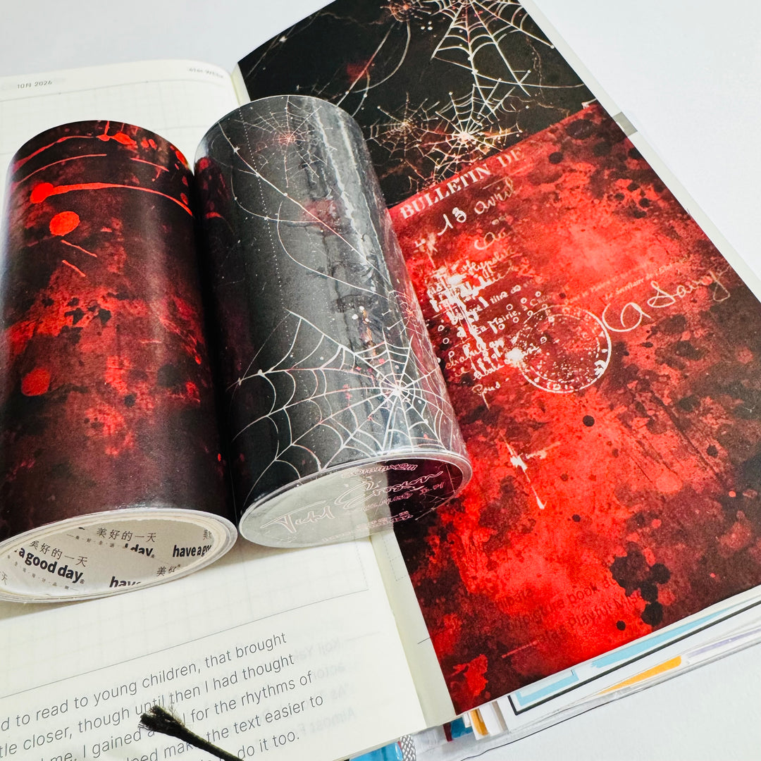 BLOOD SPLATTERS & SPIDERWEBS Creepy Halloween XL Washi Tape ~ 1 Roll ~ 80mm x 2m (7 Feet)