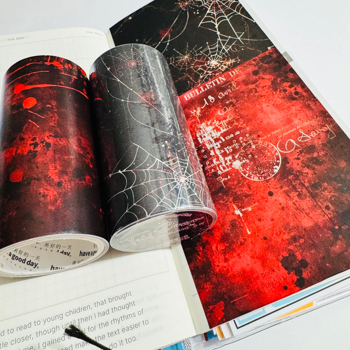 BLOOD SPLATTERS & SPIDERWEBS Creepy Halloween XL Washi Tape ~ 1 Roll ~ 80mm x 2m (7 Feet)