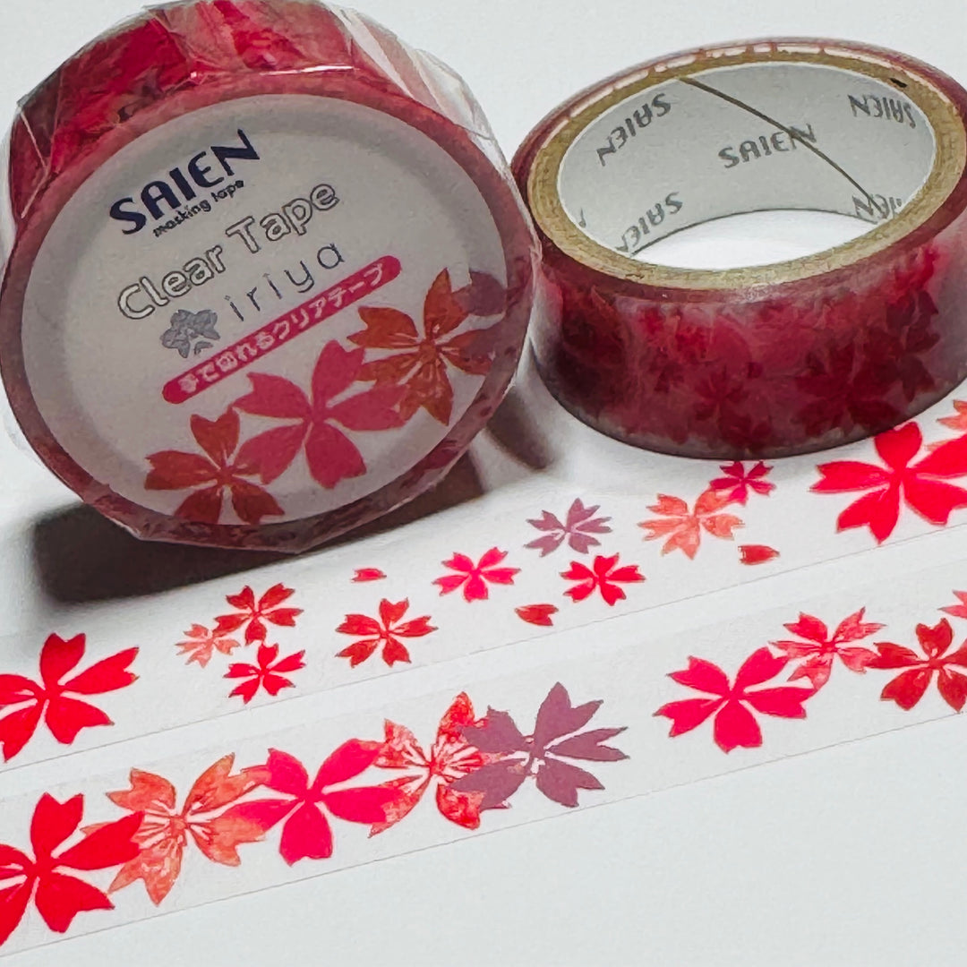 JAPANESE SAKURA LEAVES Acrylic PET  Saien Washi Tape ~ 1 Roll ~ 15mm x 3m (10 Feet)