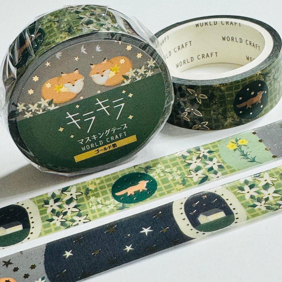 FOXY FOREST FRIENDS With Gold Foil World Craft Washi Tape ~ 1 Roll ~ 15mm x 5m (16 Feet)