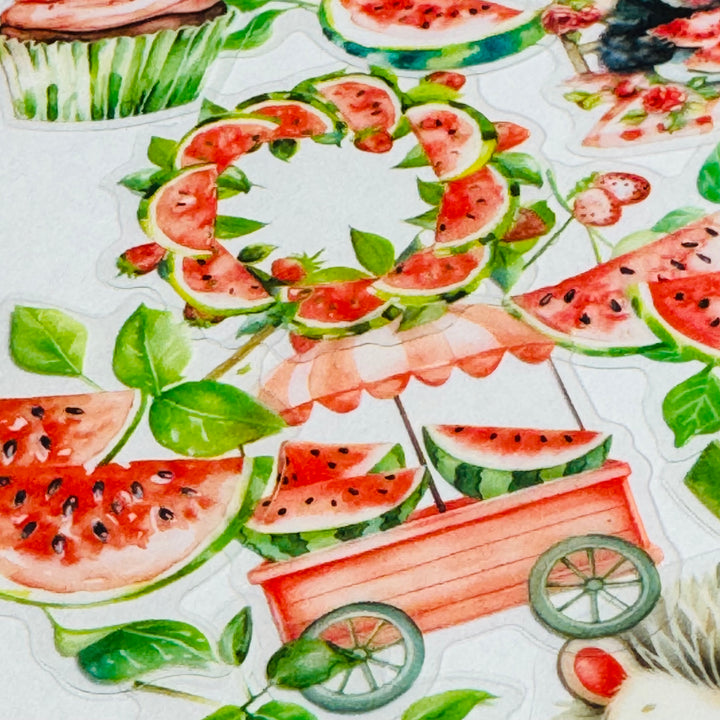 WATERMELON DELIGHT PANDA & HEDGEHOG FAVORITES Peelable Stickers  ~ 40 Pieces ~ Each Sticker is 25-45mm