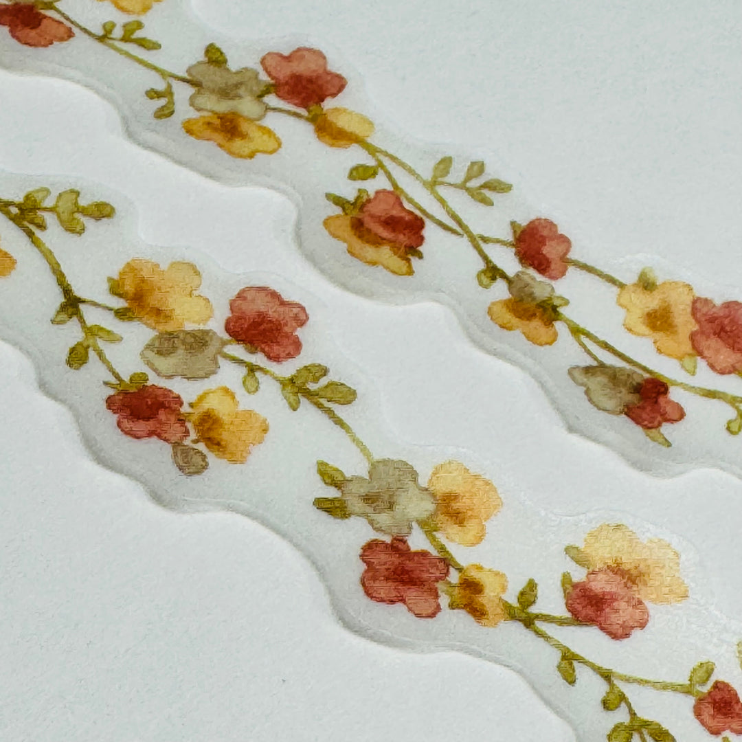 TANGLED FALL FLOWERS In Orange and Peach Washi Tape Designed By Mind Wave ~ 1 Roll ~ 18mm x 5m (16 Feet)