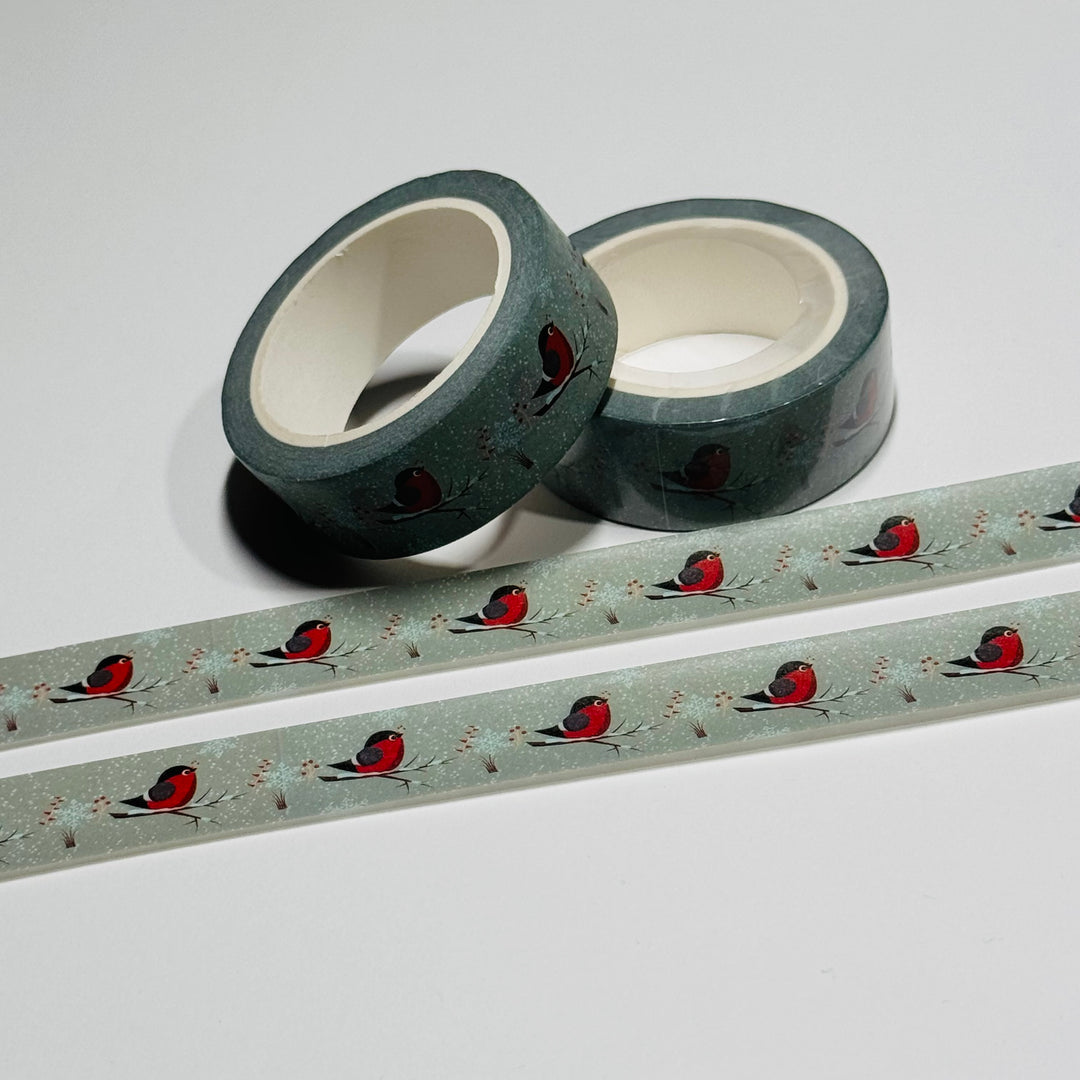 WINTER RED SNOW BIRDS In FLURRIES Washi Tape ~ 1 Roll ~ 15mm x 10m (33 Feet)