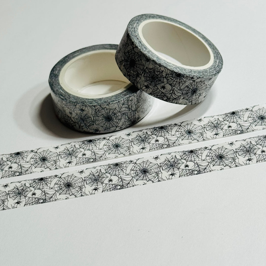 CLASSIC BLACK & WHITE SPIDER WEB Halloween Washi Tape ~ 1 Roll ~ 15mm x 10m (33 Feet)