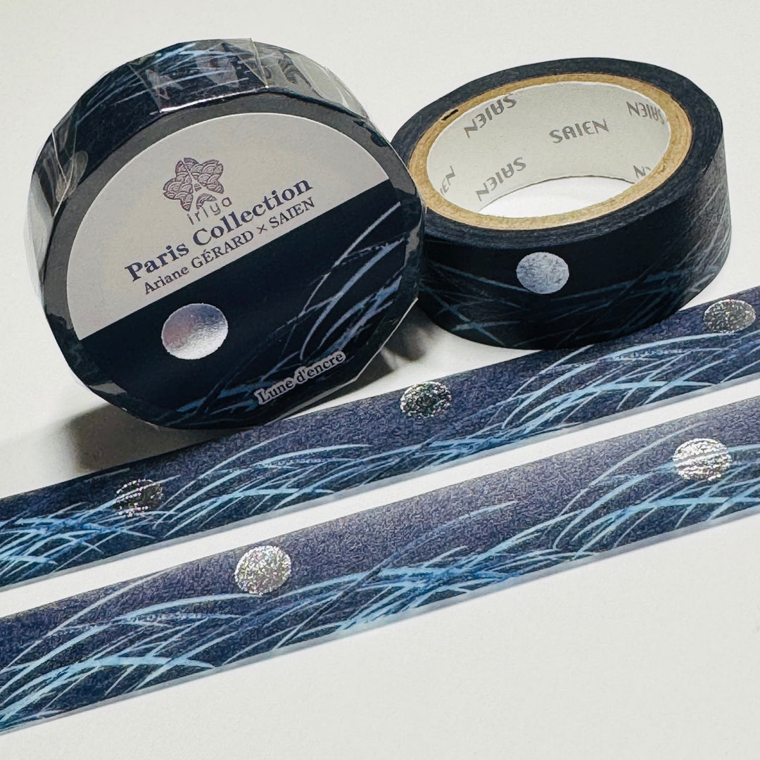 LUNE D'ENCRE SILVER FOIL INK MOON Paris Collection Saien Washi Tape ~ 1 Roll ~ 15mm x 7m (23 Feet)