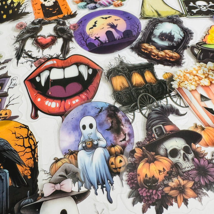 A TASTE OF MACABRE Halloween Peelable PET Stickers  ~ 50 Pieces ~ Each Sticker is 30 - 60mm