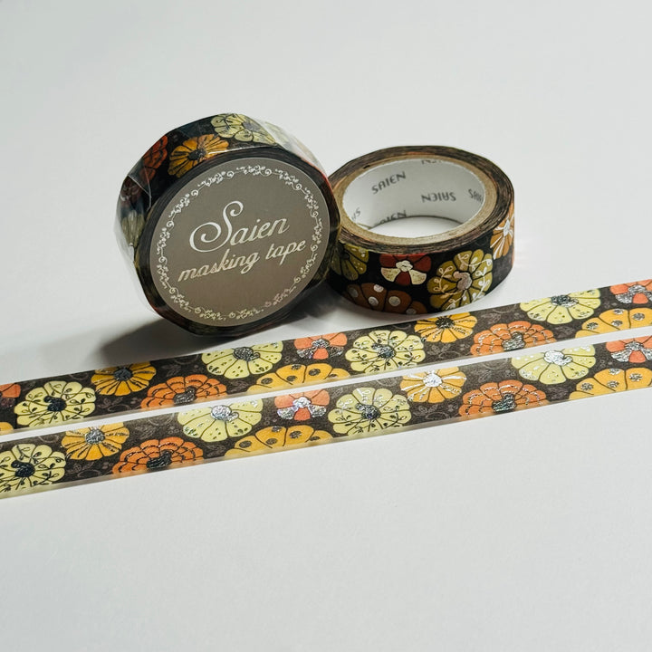 SILVER FALL PUMPKINS & GUORDS Saien Masking Washi Tape ~ 1 Roll ~ 15mm x 7m (23 Feet)