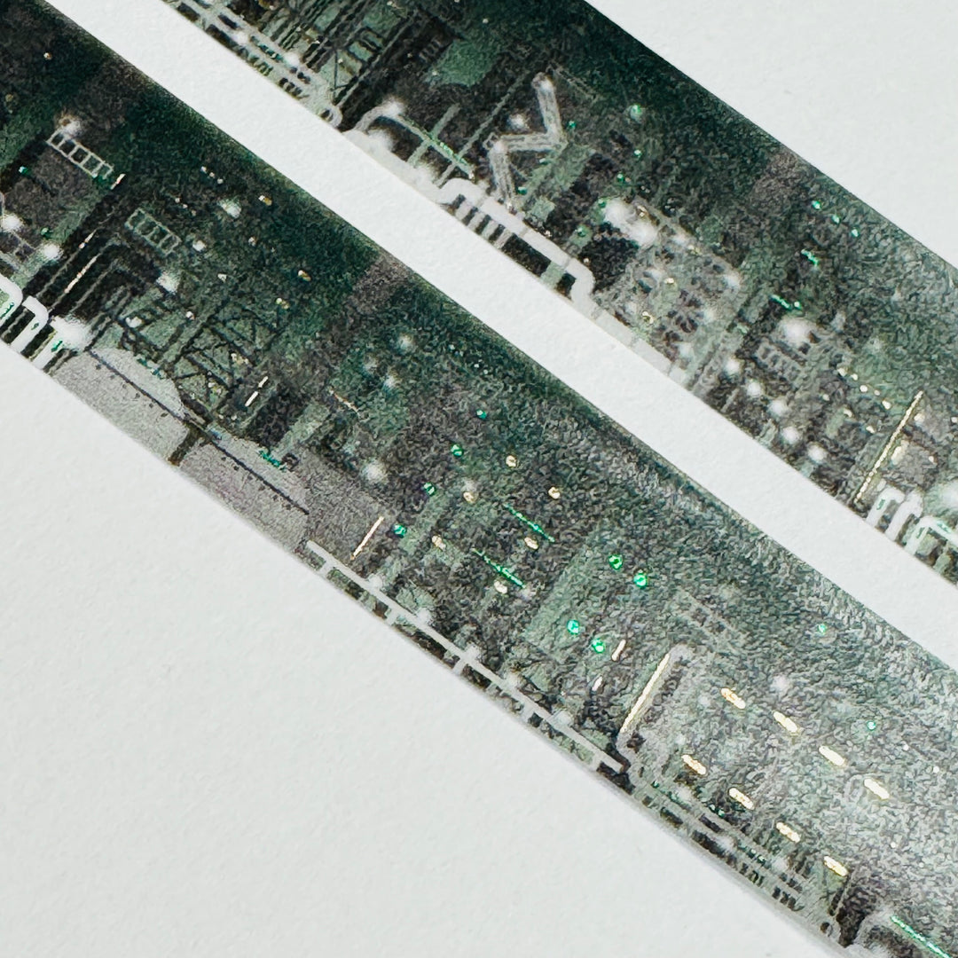CITY SKYLINE At NIGHT in Gold & Green Foiling World Craft Washi Tape ~ 1 Roll ~ 15mm x 5m (16 Feet)