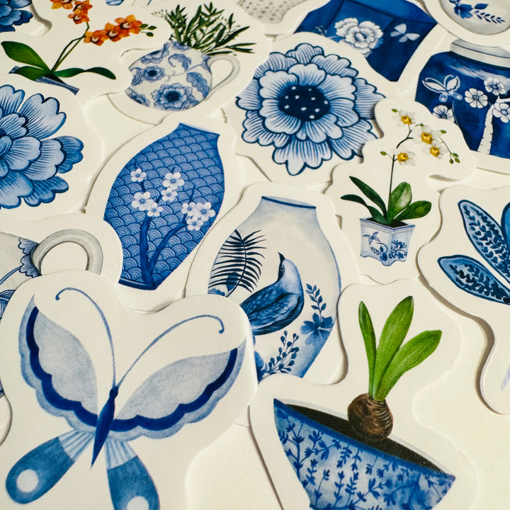 BLUE & WHITE CHINA Favorites Peelable Stickers ~ 46 Pieces ~ Each Sticker is 38mm