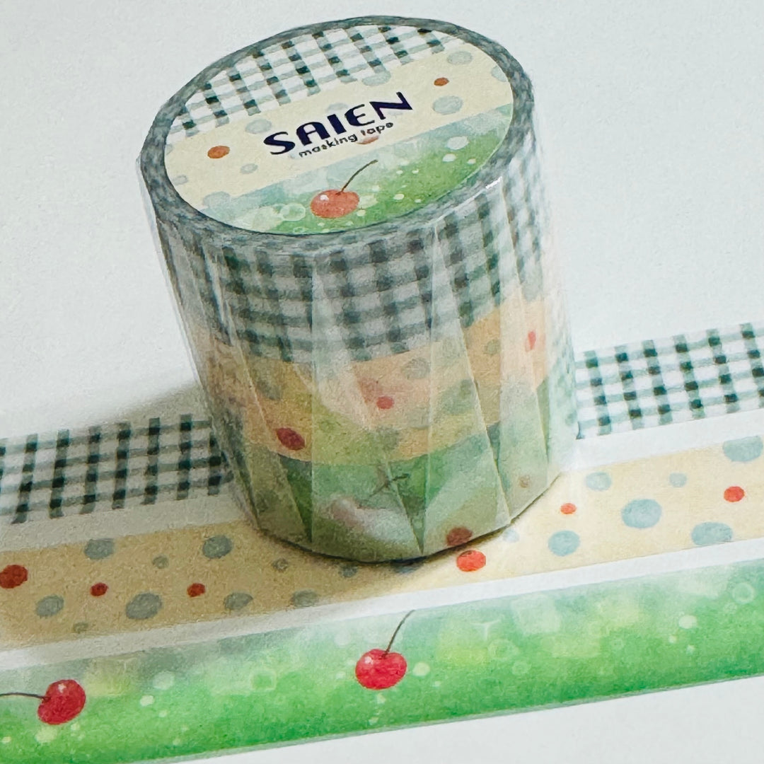 CREAM SODA FOUNTAIN Trio Saien Masking Washi Tape Set ~ 3 Roll ~ 15mm x 7m (23 Feet Each Roll)