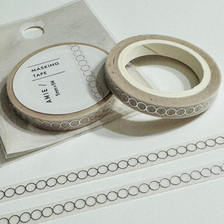 DELICATE TAMBOURINE CONCENTRIC Circles in Silver Foil World Craft Skinny Washi Tape ~ 1 Roll ~ 5mm x 5m (16 Feet)