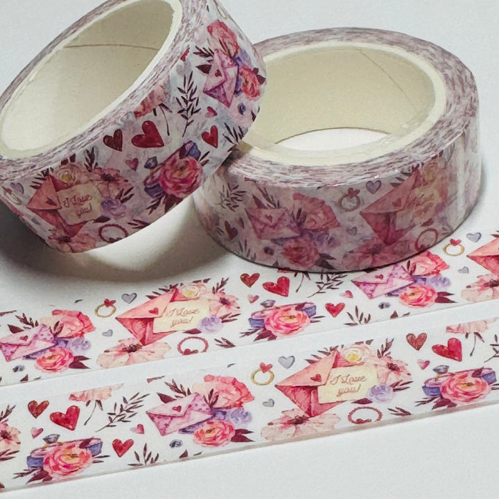 ROMANTIC I LOVE YOU LETTERS Valentine Washi Tape ~ 1 Roll ~ 15mm x 10m (33 Feet)