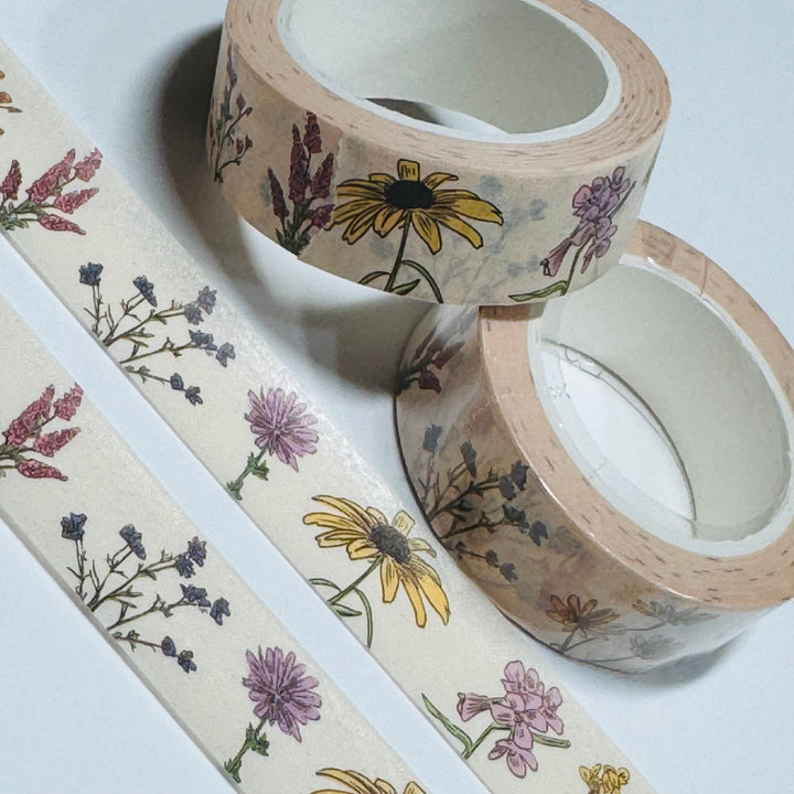 ILLUSTRATED SKETCHED WILDFLOWERS Floral Washi Tape ~ 1 Roll ~ 15mm x 10m (33 Feet)