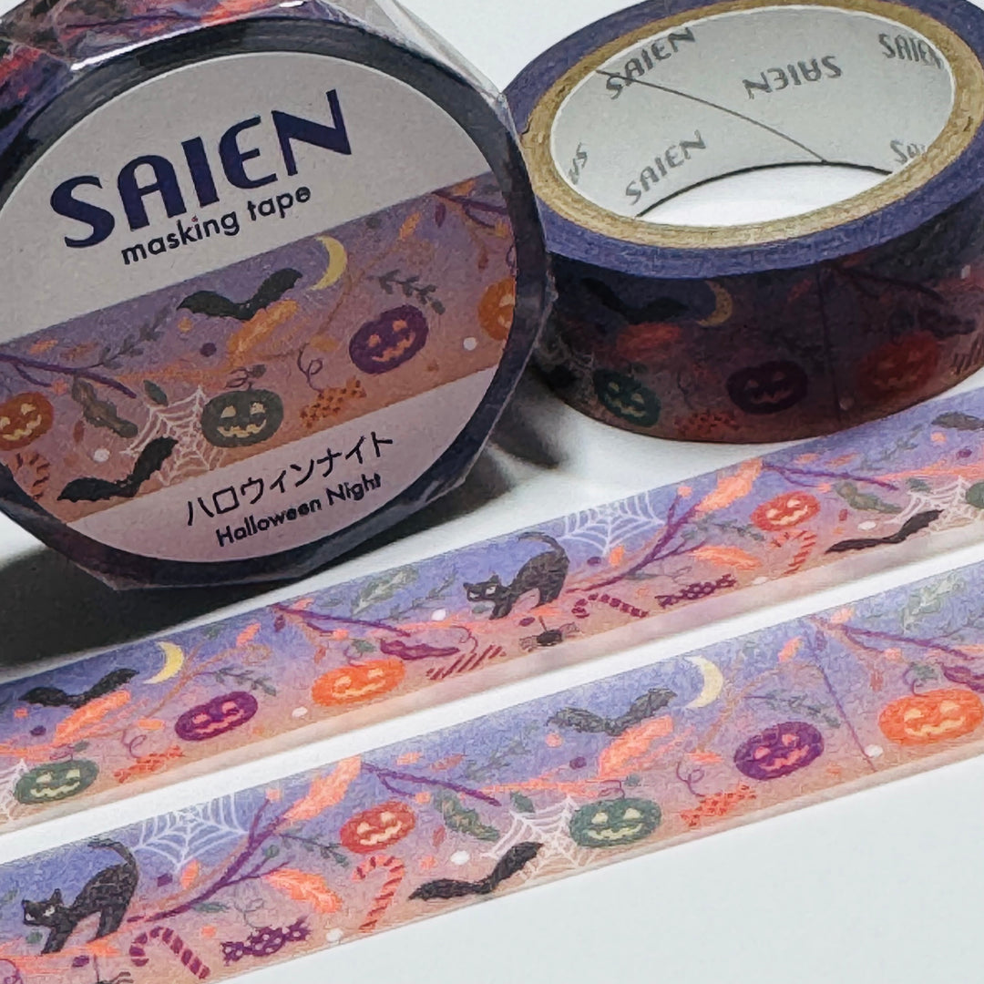 SPOOKY HALLOWEEN NIGHT Saien Masking Washi Tape ~ 1 Roll ~ 15mm x 10m (33 Feet)