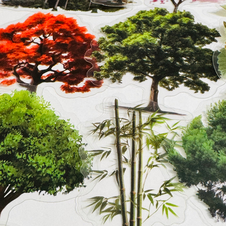 SEASONAL TREES In FULL BLOOM Peelable PET Stickers  ~ 50 Stickers ~ Approximately 2 Inches Each