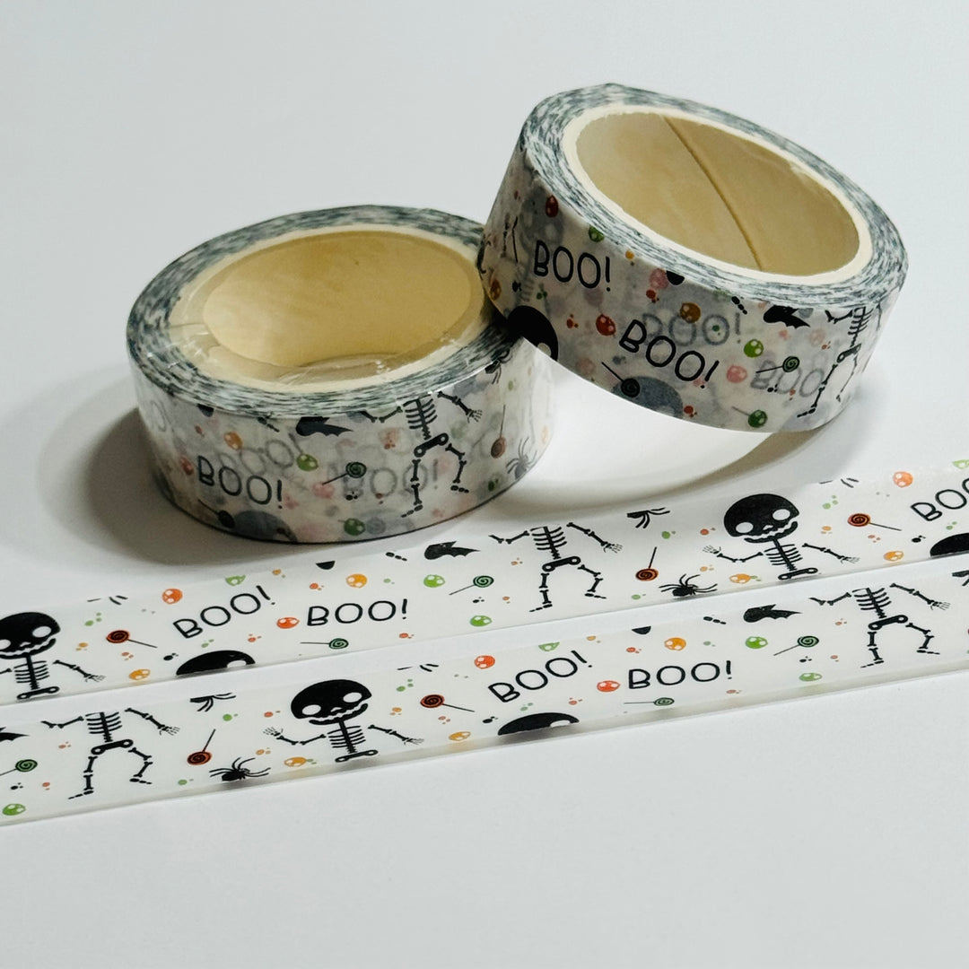 TRICK Or TREATING SKELETON Halloween Washi Tape ~ 1 Roll ~ 15mm x 10m (33 Feet)