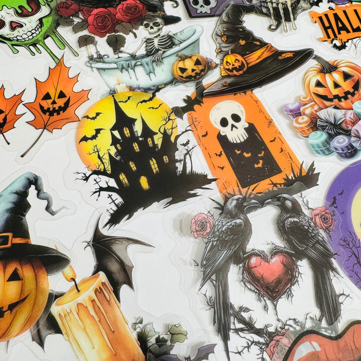 A TASTE OF MACABRE Halloween Peelable PET Stickers  ~ 50 Pieces ~ Each Sticker is 30 - 60mm