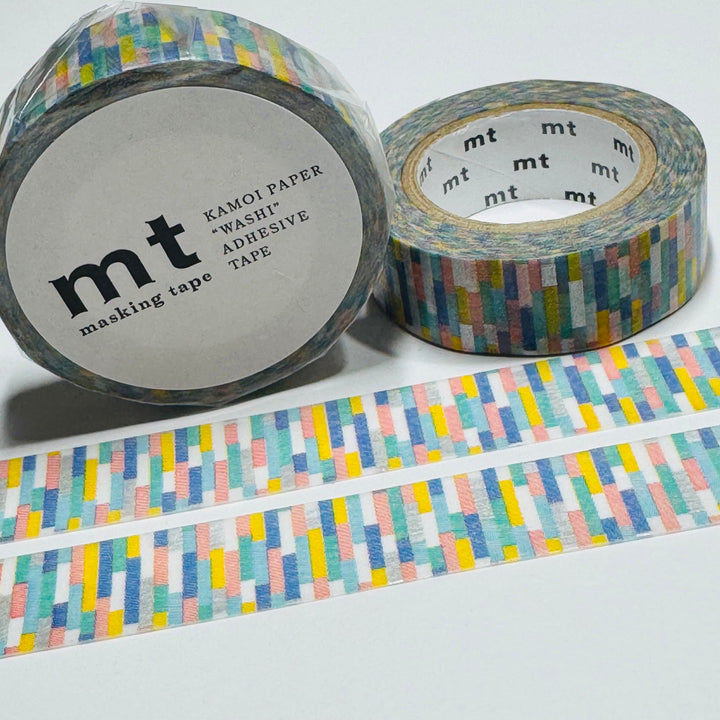 RAINBOW PIXELS SILVER FOIL Block Print Mt Washi Tape ~ 1 Roll ~ 15mm x 10m (33 Feet)