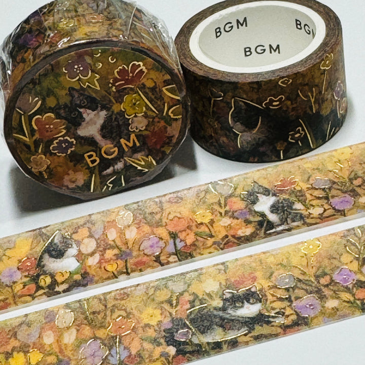 QUIZZICAL CATS IN HIDING In Gold Foil Designed By BGM Washi Tape ~ 1 Roll ~ 20mm x 5m (16 Feet)