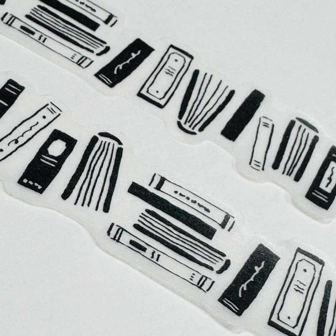 MONOCHROMATIC BLACK & WHITE Bookshelf Washi Tape Designed By Mind Wave ~ 1 Roll ~ 18mm x 5m (16 Feet)