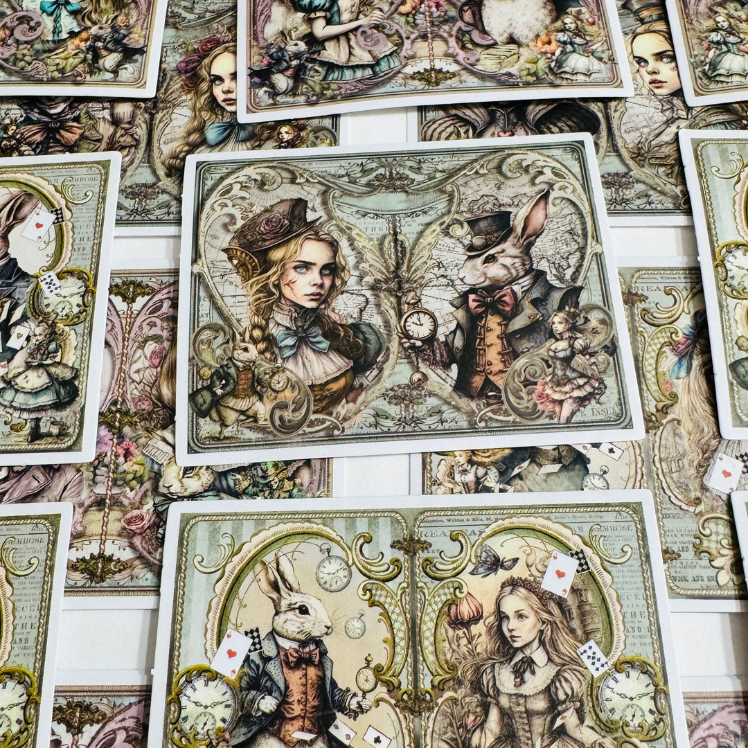 STEAMPUNK WONDERING ALICE Peelable Stickers  ~ 30 Pieces ~ 2 x 2.75 Inches Each