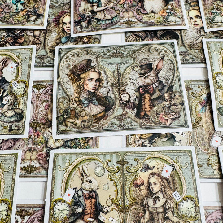 STEAMPUNK WONDERING ALICE Peelable Stickers  ~ 30 Pieces ~ 2 x 2.75 Inches Each