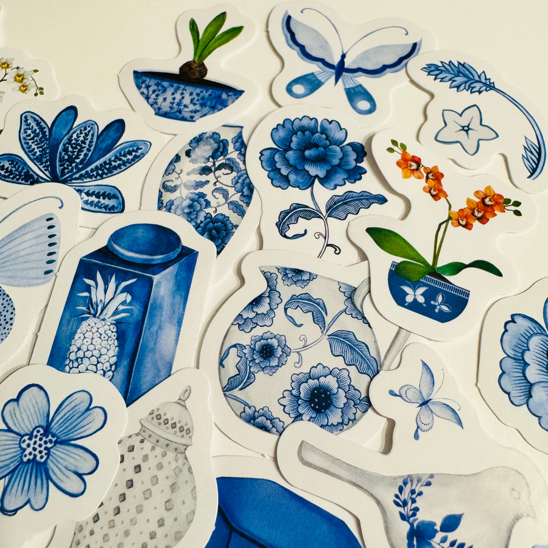 BLUE & WHITE CHINA Favorites Peelable Stickers ~ 46 Pieces ~ Each Sticker is 38mm