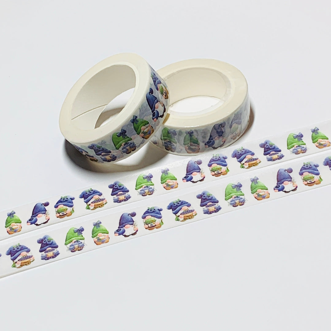 BLUEBERRIES BLUE & GREEN FRUIT GNOMES Washi Tape ~ 1 Roll ~ 15mm x 10m (33 Feet)