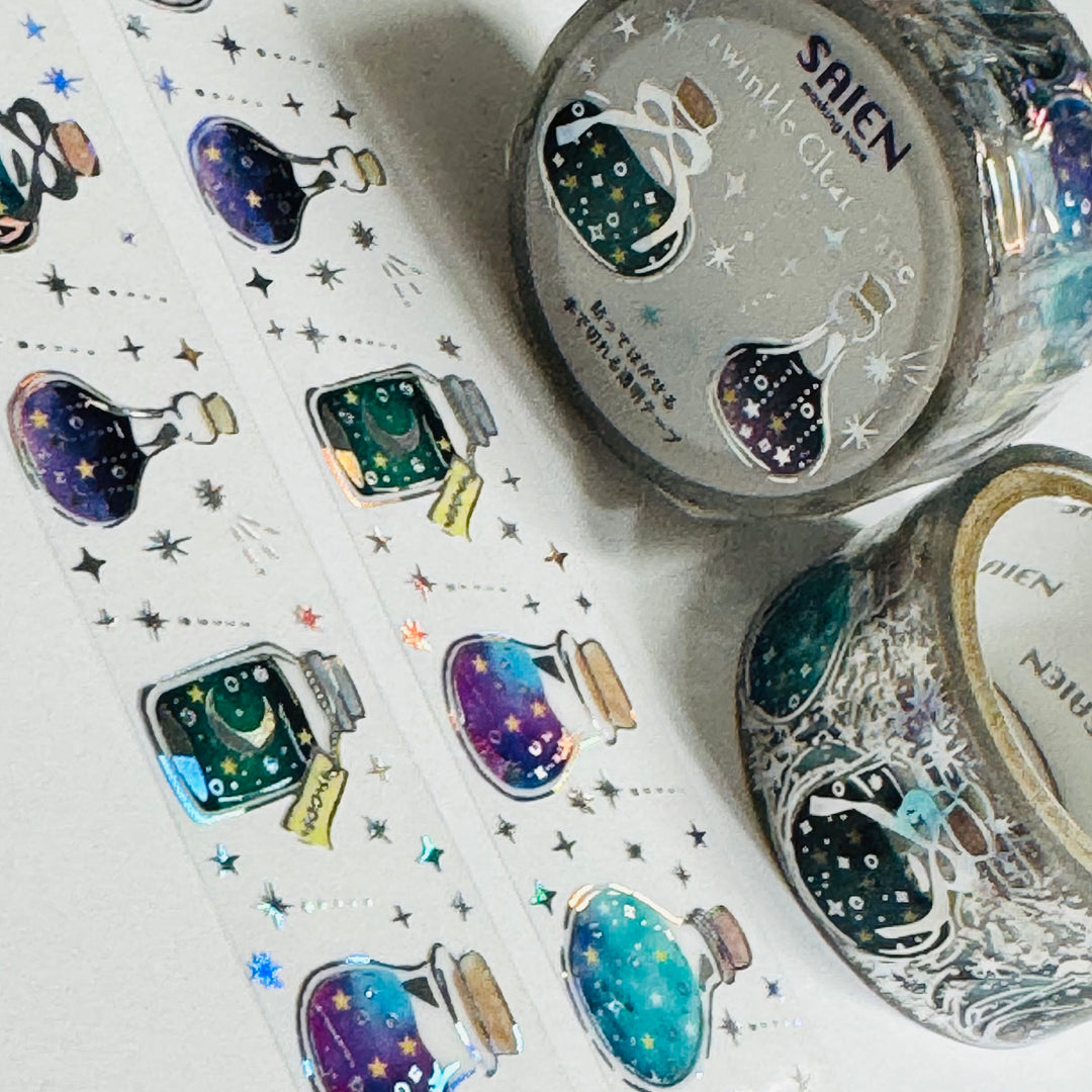 STARRY SKY BOTTLES Of POISON Silver Foil Saien PET Washi Tape ~ 1 Roll ~ 20mm x 3m (10 Feet)
