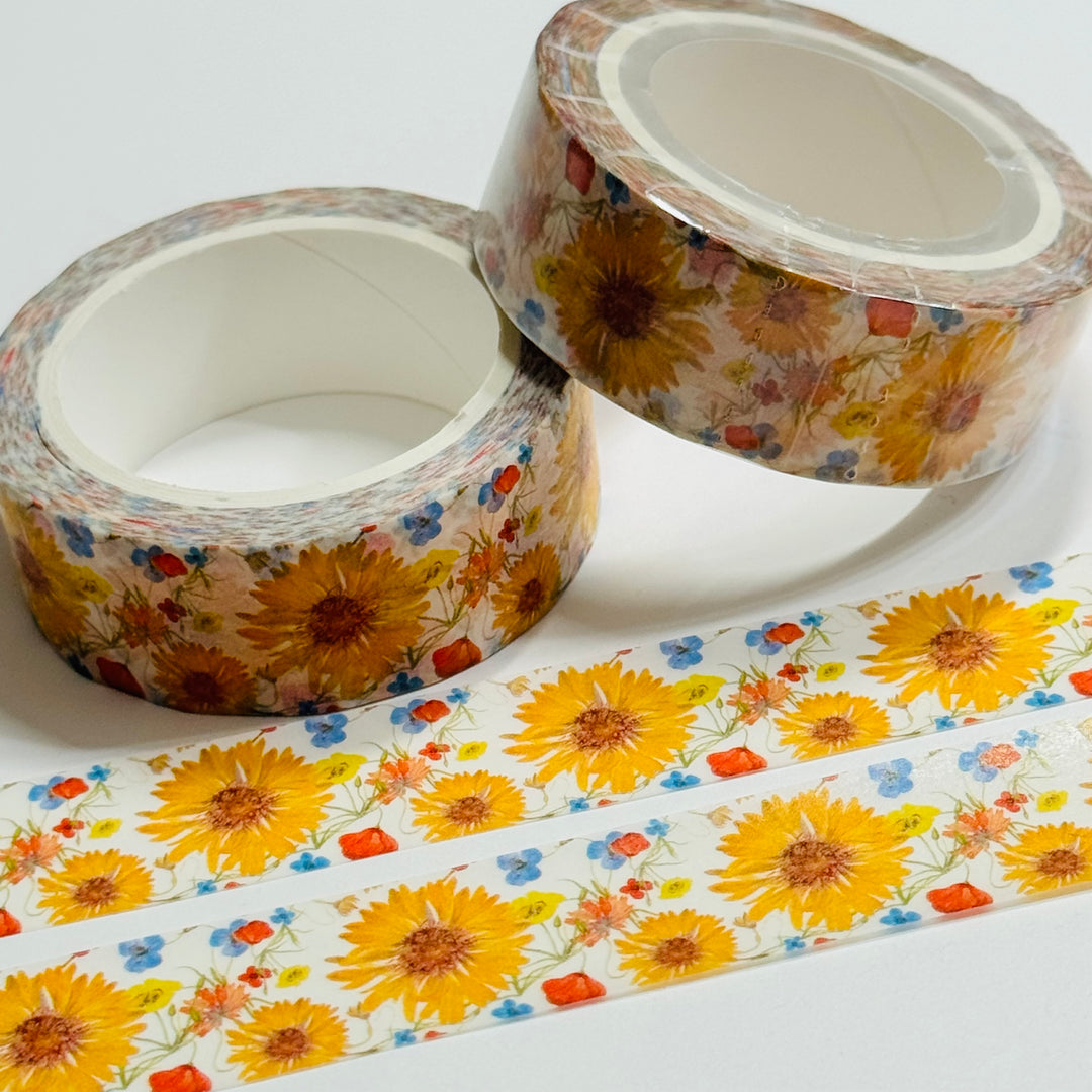 ARRAY OF GLORIOUS SUNFLOWERS Washi Tape ~ 1 Roll ~ 15mm x 10m (33 Feet)