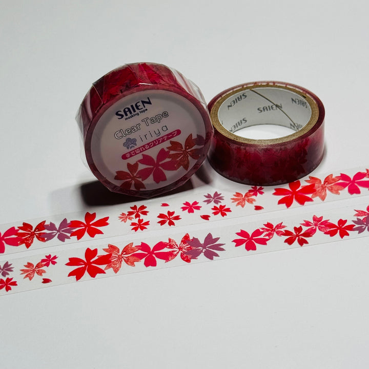 JAPANESE SAKURA LEAVES Acrylic PET  Saien Washi Tape ~ 1 Roll ~ 15mm x 3m (10 Feet)