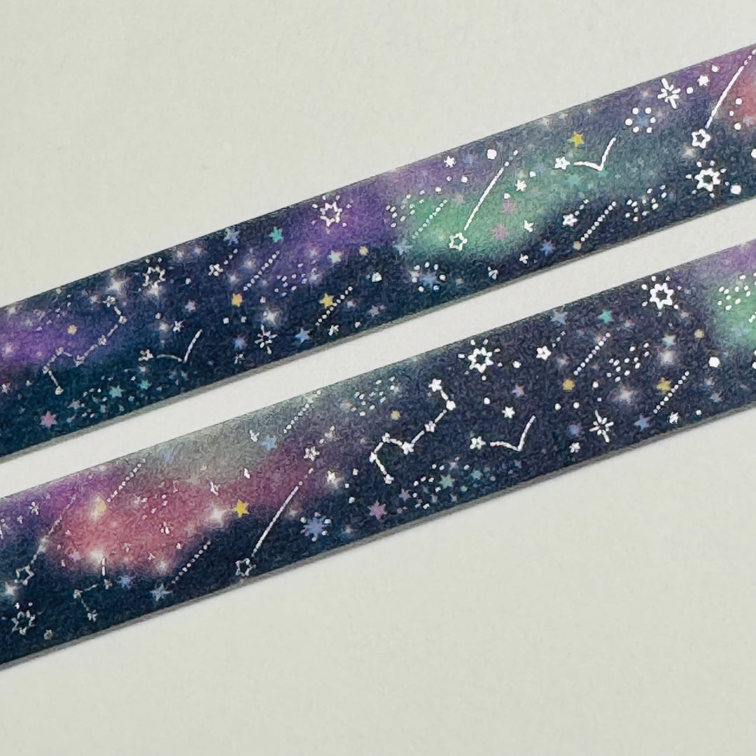 PLANETARIUM SHOOTING STARS SILVER Foil Saien Masking Washi Tape ~ 1 Roll ~ 15mm x 7m (23 Feet)