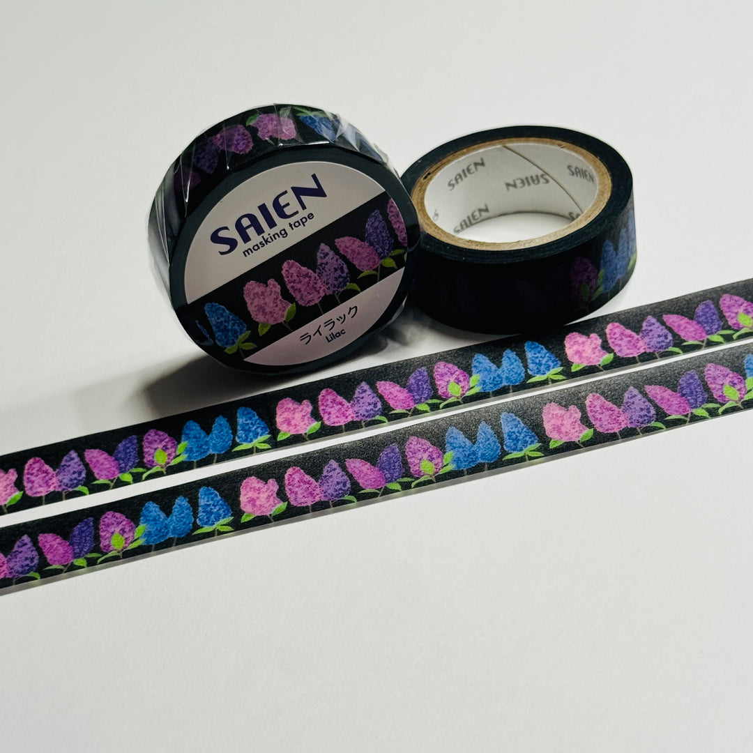 FRAGRANT LILACS CLUSTER Floral Saien Masking Washi Tape ~ 1 Roll ~ 15mm x 7m (23 Feet)