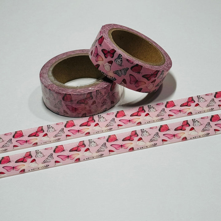 PINK KALEIDOSCOPE OF BUTTERFLIES Washi Tape - 1 Roll - 15mm x 10m (33 Feet)