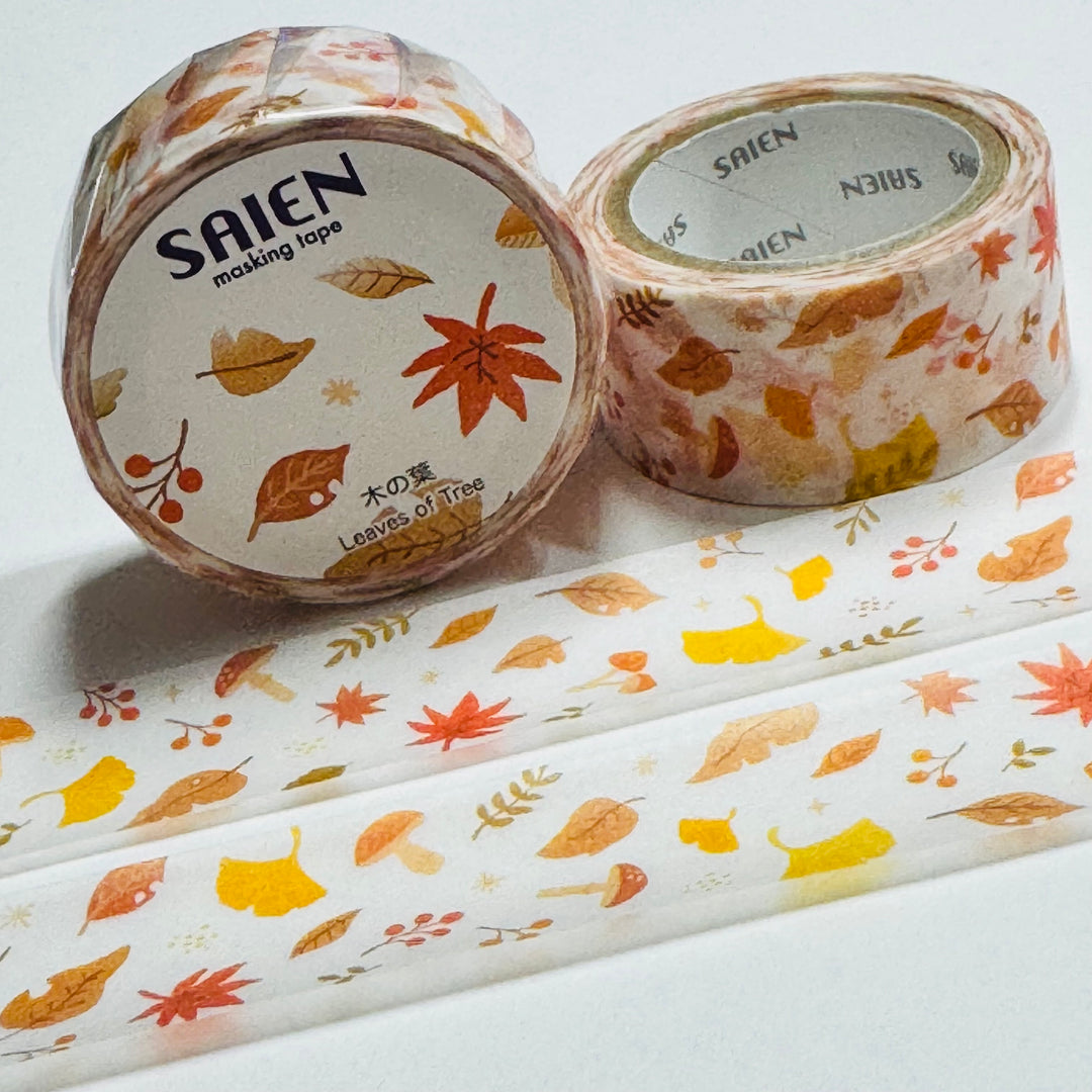 FALLING AUTUMN LEAVES Saien Masking Washi Tape ~ 1 Roll ~ 20mm x 7m (23 Feet)