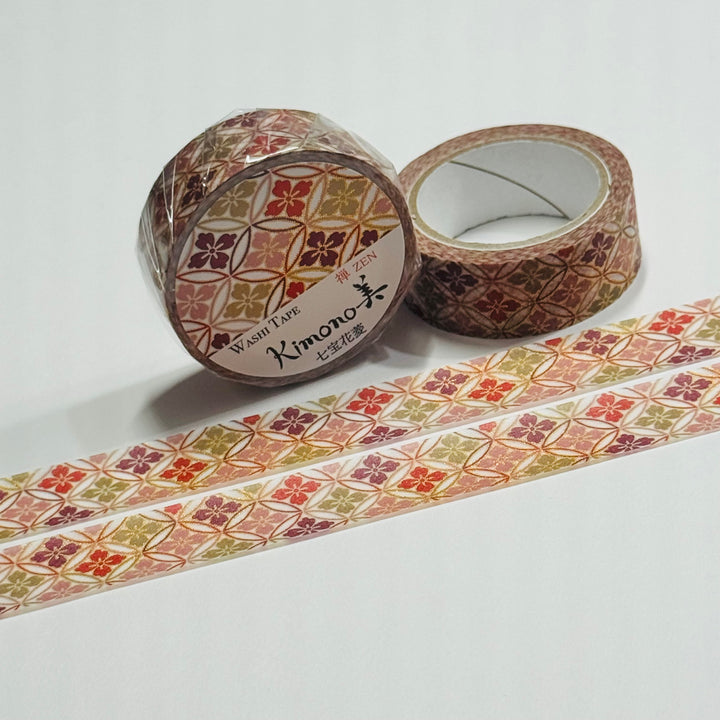 GORGEOUS FALL FLORAL KIMONO In Gold Foil Saien Masking Washi Tape ~ 1 Roll ~ 15mm x 7m (23 Feet)