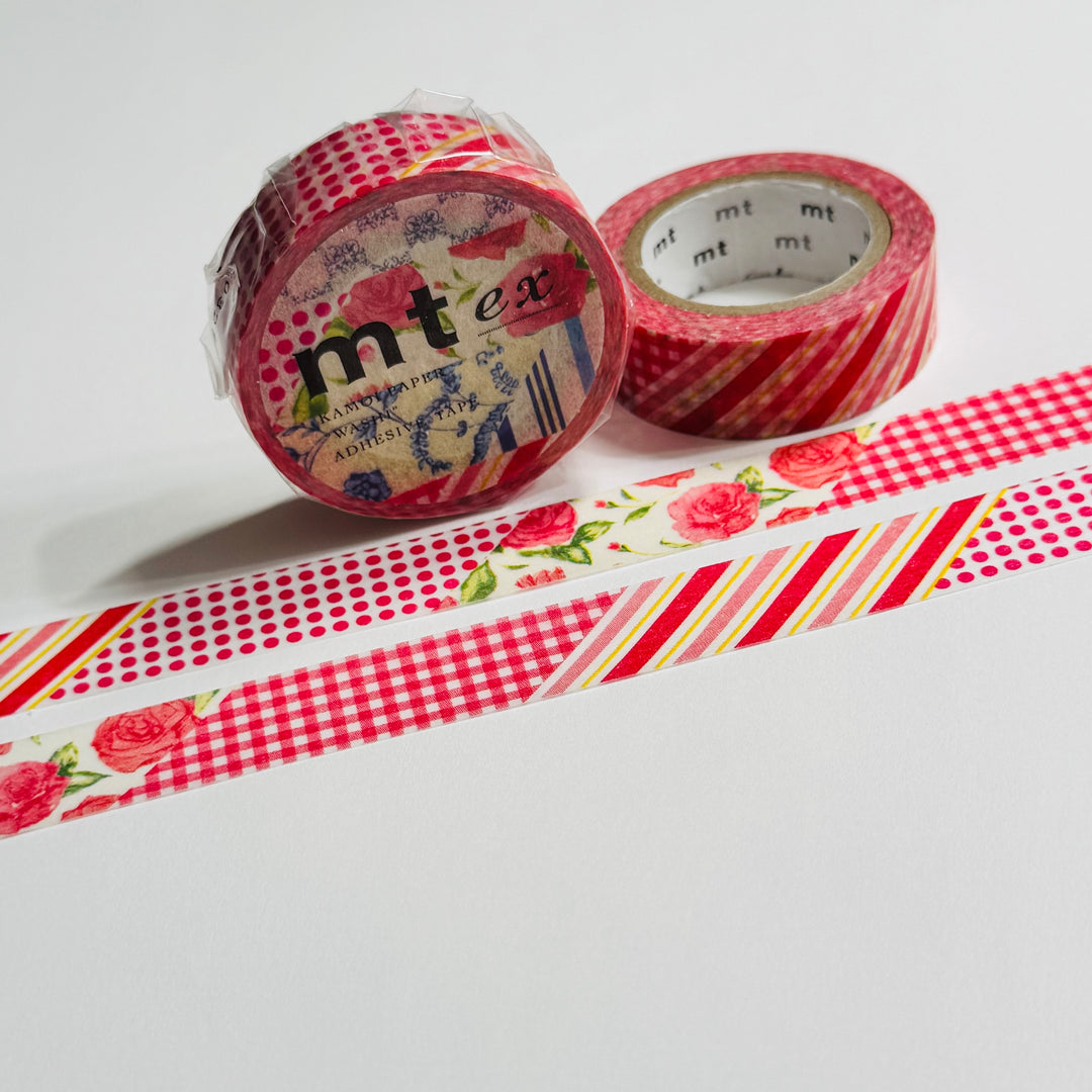 DENIM RED JEANS Flowers Mt Washi Tape - 1 Roll - 15mm x 10m (33 Feet)