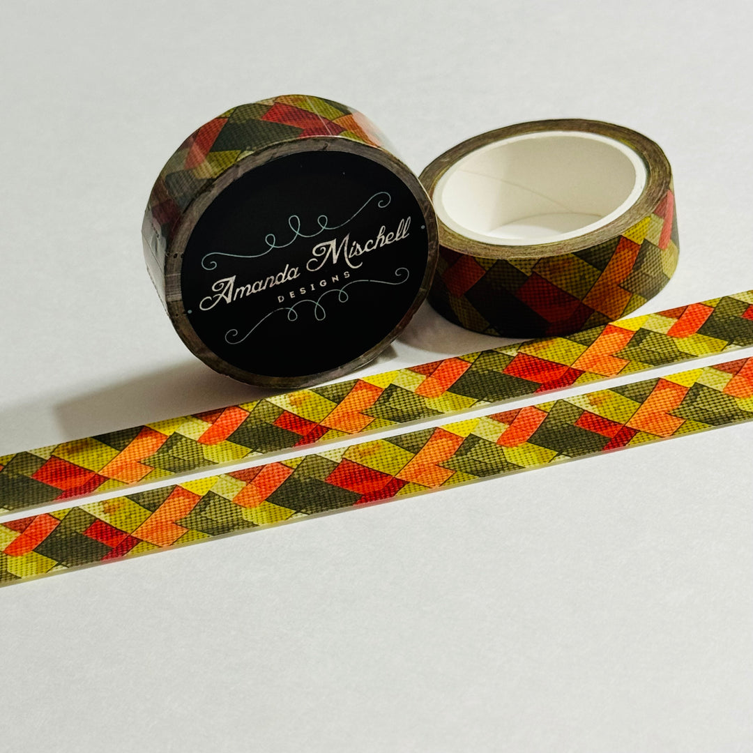 FALL HERRINGBONE PATTERN In Red, Green & Orange Amanda Mischell Washi Tape ~ 1 Roll ~ 15mm x 10m (33 Feet)