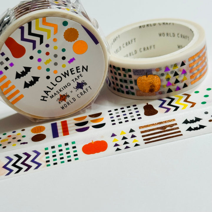 HALLOWEEN SHAPES & SQUIGGLES Foiled Saien Masking Washi Tape ~ 1 Roll ~ 15mm x 5m (Feet)