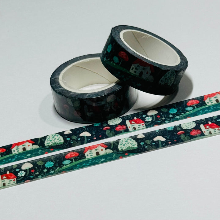 WHIMSICAL COTTAGE IN THE WOODS Washi Tape ~ 1 Roll ~ 15mm x 10m (33 Feet)