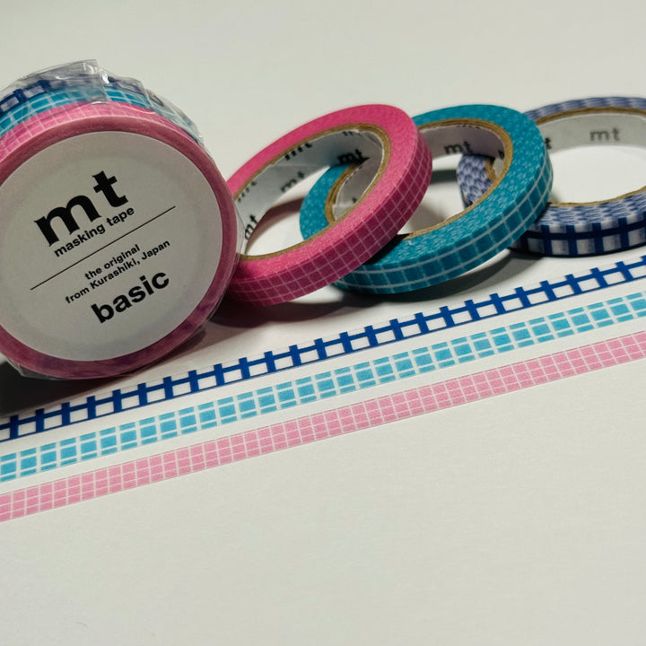 SLIM DECO GRID Collage Mt Thin Washi Tape Set ~ 3 Rolls ~ 6mm x 7m (23 Feet) Each