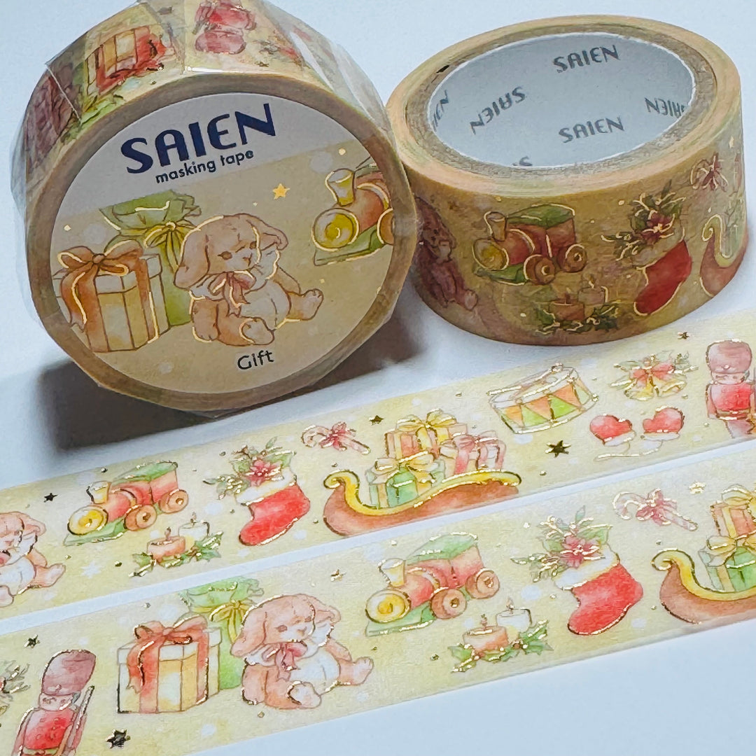 TREASURED CHRISTMAS GIFTS Saien Gold Foil Masking Washi Tape ~ 1 Roll ~ 20mm x 5m (16 Feet)