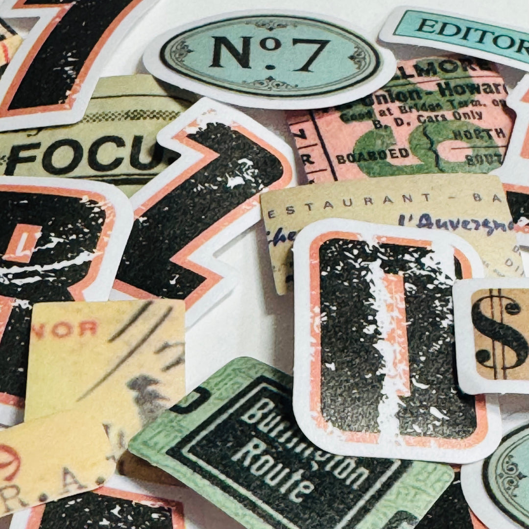 ALTERNATIVE GRUNGE MANUSCRIPT FRAGMENTS  Peelable Stickers  ~ 46 Stickers ~ 40mm Each